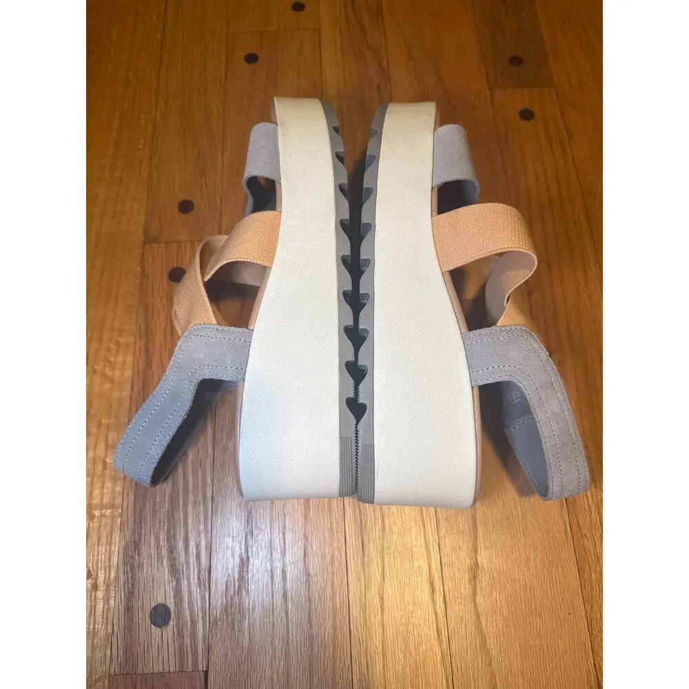 Sorel Cameron Flatform Slingback Sandals Gray Peach Womens Sz 10